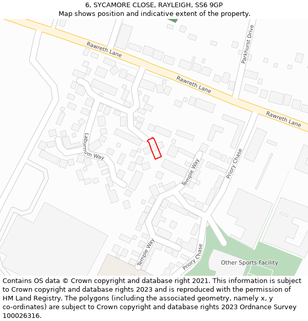 6, SYCAMORE CLOSE, RAYLEIGH, SS6 9GP: Location map and indicative extent of plot