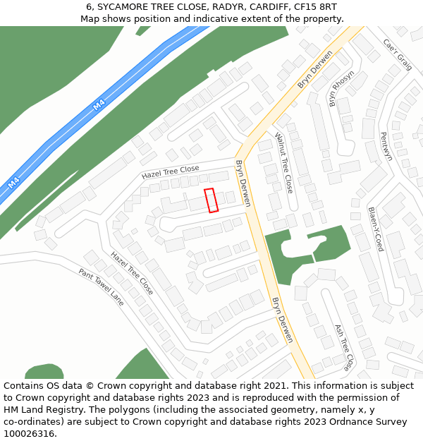 6, SYCAMORE TREE CLOSE, RADYR, CARDIFF, CF15 8RT: Location map and indicative extent of plot