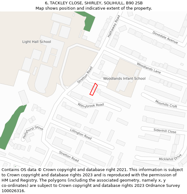 6, TACKLEY CLOSE, SHIRLEY, SOLIHULL, B90 2SB: Location map and indicative extent of plot