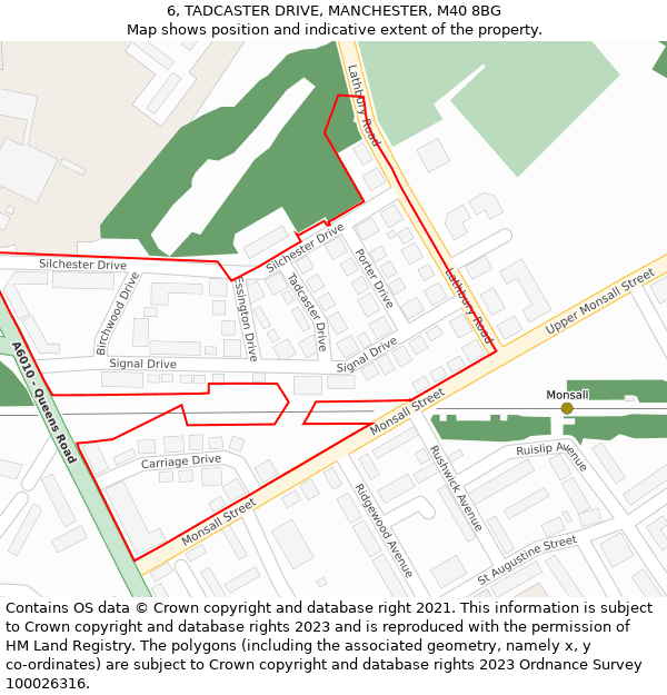 6, TADCASTER DRIVE, MANCHESTER, M40 8BG: Location map and indicative extent of plot