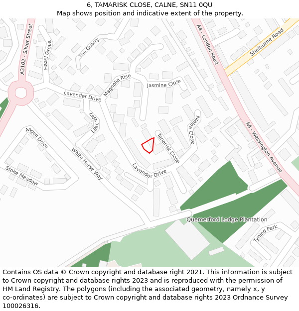 6, TAMARISK CLOSE, CALNE, SN11 0QU: Location map and indicative extent of plot