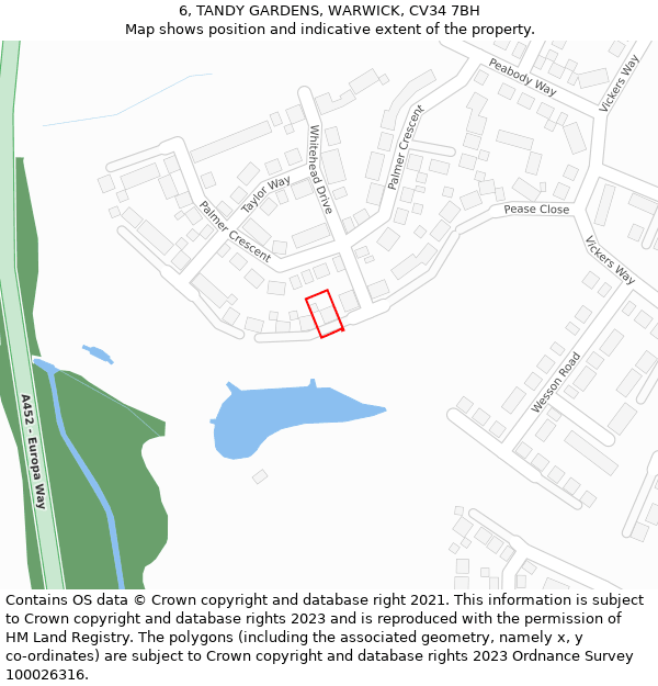 6, TANDY GARDENS, WARWICK, CV34 7BH: Location map and indicative extent of plot