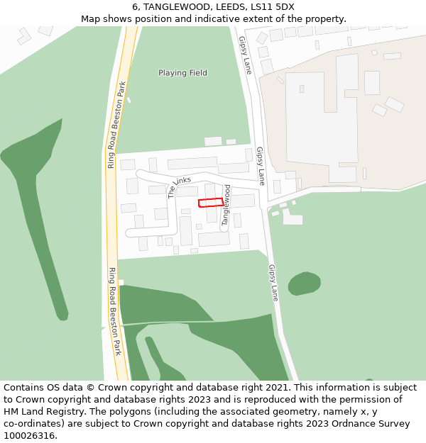 6, TANGLEWOOD, LEEDS, LS11 5DX: Location map and indicative extent of plot