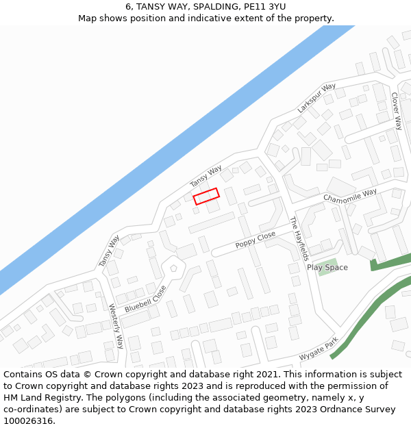 6, TANSY WAY, SPALDING, PE11 3YU: Location map and indicative extent of plot