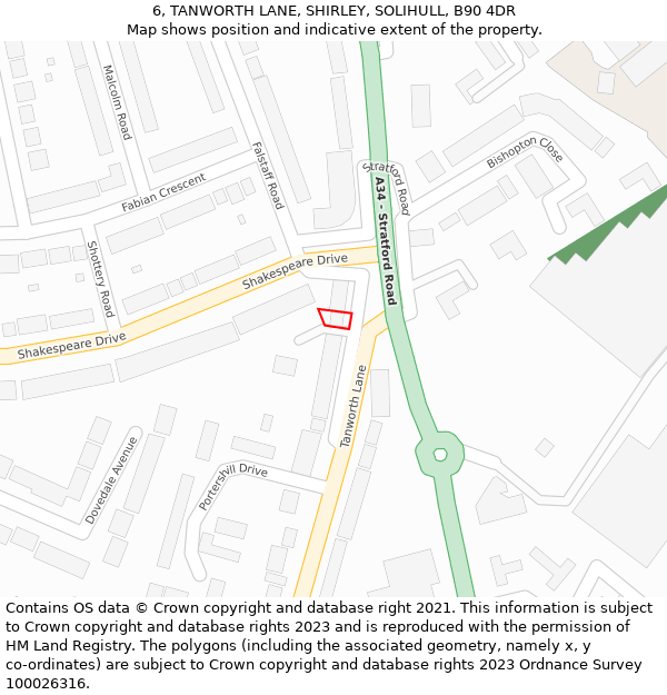 6, TANWORTH LANE, SHIRLEY, SOLIHULL, B90 4DR: Location map and indicative extent of plot