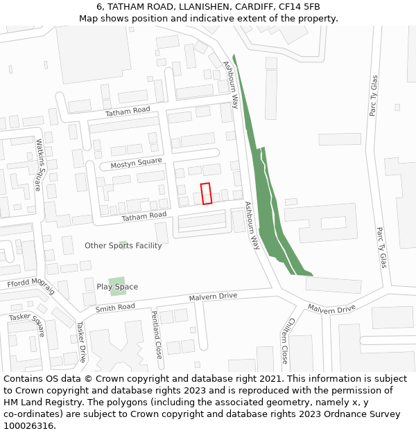 6, TATHAM ROAD, LLANISHEN, CARDIFF, CF14 5FB: Location map and indicative extent of plot