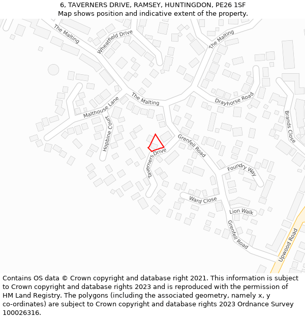 6, TAVERNERS DRIVE, RAMSEY, HUNTINGDON, PE26 1SF: Location map and indicative extent of plot