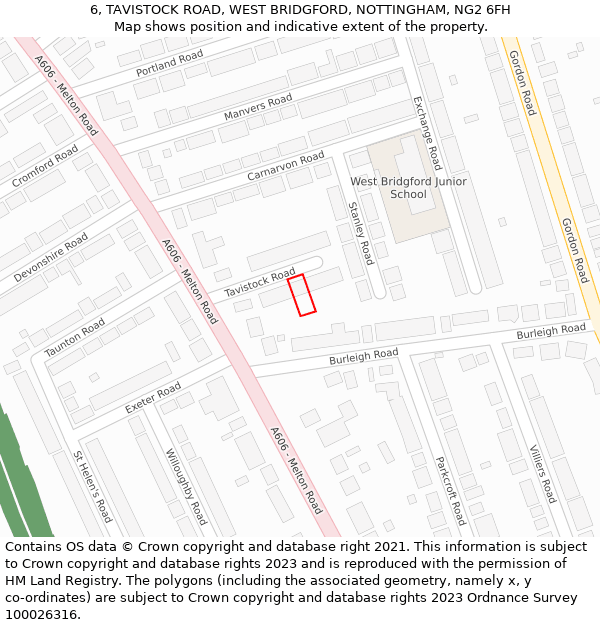 6, TAVISTOCK ROAD, WEST BRIDGFORD, NOTTINGHAM, NG2 6FH: Location map and indicative extent of plot
