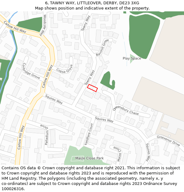 6, TAWNY WAY, LITTLEOVER, DERBY, DE23 3XG: Location map and indicative extent of plot