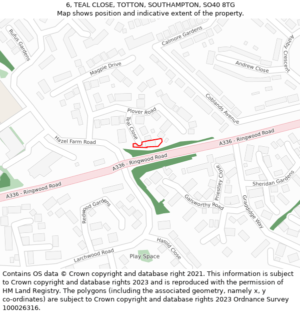 6, TEAL CLOSE, TOTTON, SOUTHAMPTON, SO40 8TG: Location map and indicative extent of plot