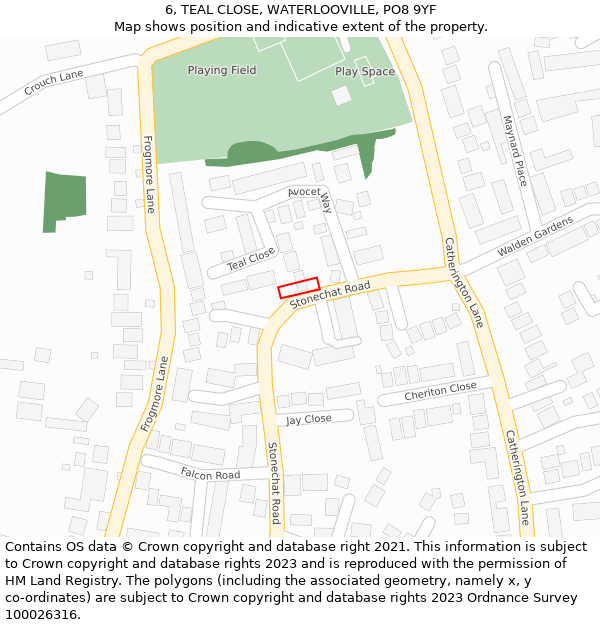 6, TEAL CLOSE, WATERLOOVILLE, PO8 9YF: Location map and indicative extent of plot