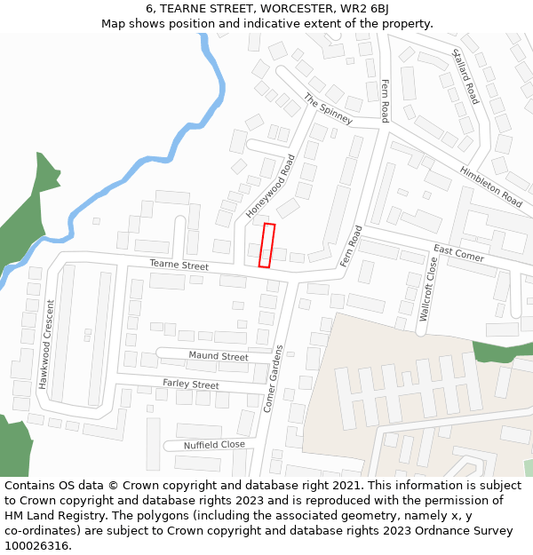 6, TEARNE STREET, WORCESTER, WR2 6BJ: Location map and indicative extent of plot