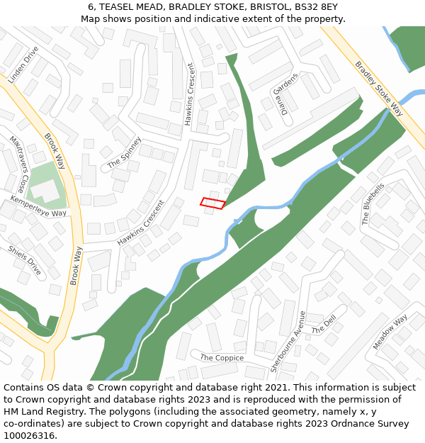 6, TEASEL MEAD, BRADLEY STOKE, BRISTOL, BS32 8EY: Location map and indicative extent of plot