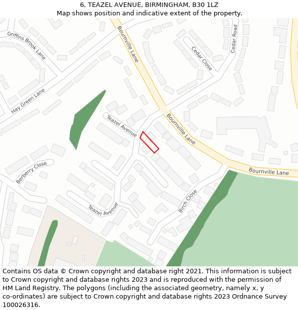 6, TEAZEL AVENUE, BIRMINGHAM, B30 1LZ: Location map and indicative extent of plot