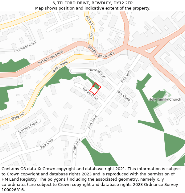 6, TELFORD DRIVE, BEWDLEY, DY12 2EP: Location map and indicative extent of plot