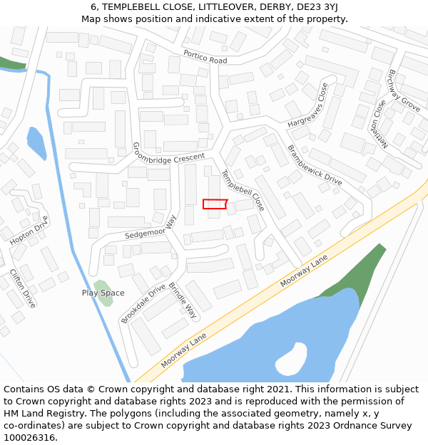 6, TEMPLEBELL CLOSE, LITTLEOVER, DERBY, DE23 3YJ: Location map and indicative extent of plot