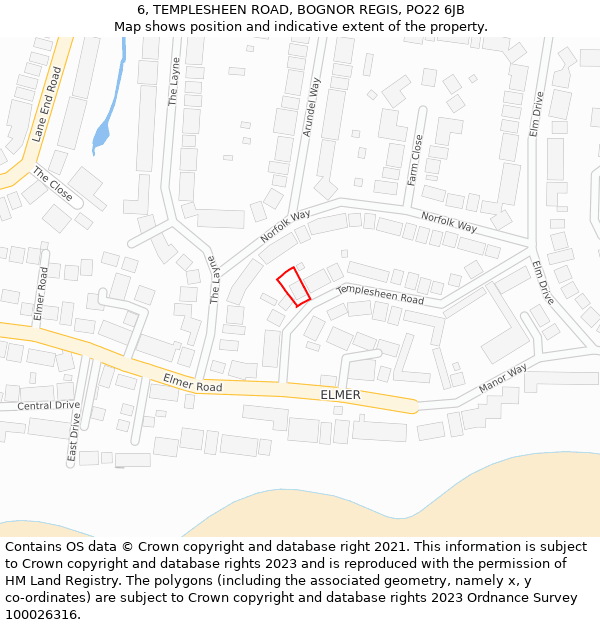 6, TEMPLESHEEN ROAD, BOGNOR REGIS, PO22 6JB: Location map and indicative extent of plot