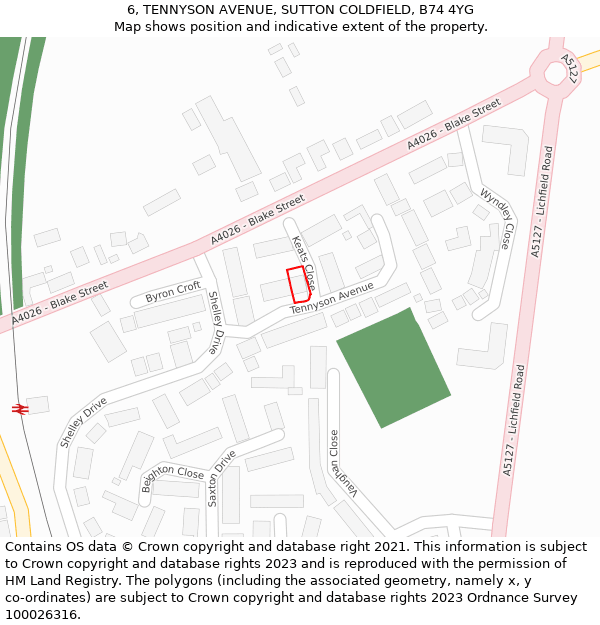 6, TENNYSON AVENUE, SUTTON COLDFIELD, B74 4YG: Location map and indicative extent of plot
