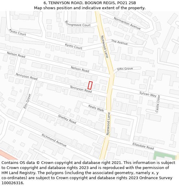 6, TENNYSON ROAD, BOGNOR REGIS, PO21 2SB: Location map and indicative extent of plot