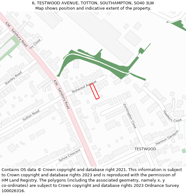 6, TESTWOOD AVENUE, TOTTON, SOUTHAMPTON, SO40 3LW: Location map and indicative extent of plot