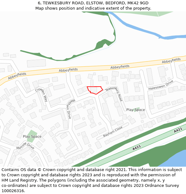 6, TEWKESBURY ROAD, ELSTOW, BEDFORD, MK42 9GD: Location map and indicative extent of plot