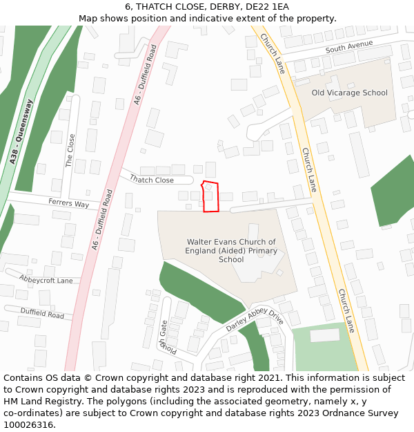 6, THATCH CLOSE, DERBY, DE22 1EA: Location map and indicative extent of plot