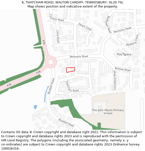 6, THATCHAM ROAD, WALTON CARDIFF, TEWKESBURY, GL20 7SL: Location map and indicative extent of plot