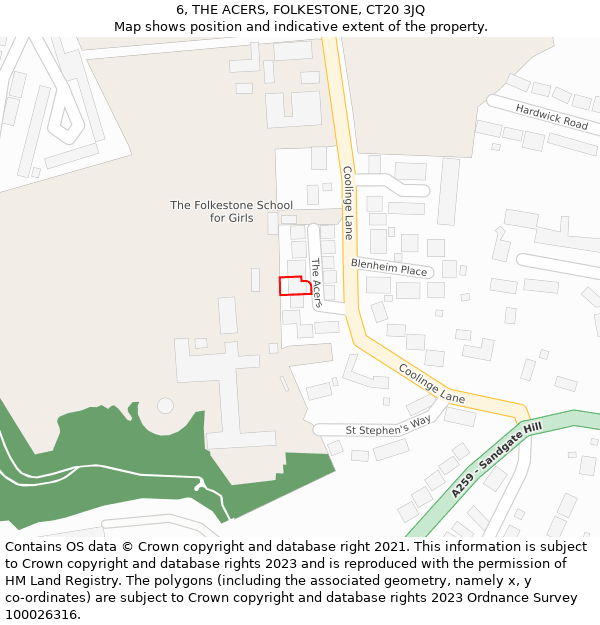 6, THE ACERS, FOLKESTONE, CT20 3JQ: Location map and indicative extent of plot