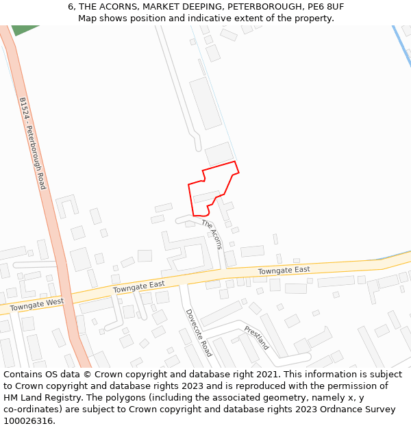 6, THE ACORNS, MARKET DEEPING, PETERBOROUGH, PE6 8UF: Location map and indicative extent of plot