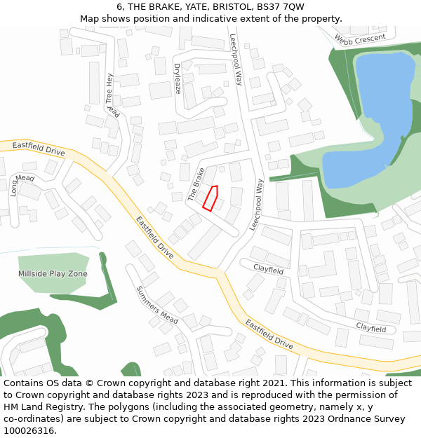 6, THE BRAKE, YATE, BRISTOL, BS37 7QW: Location map and indicative extent of plot