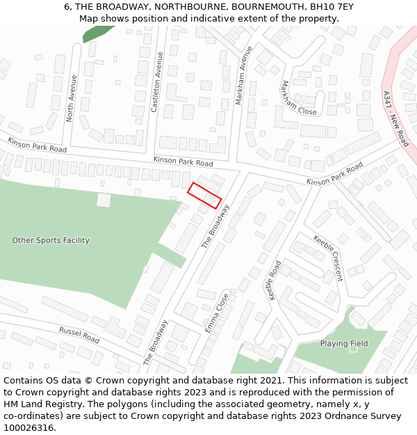 6, THE BROADWAY, NORTHBOURNE, BOURNEMOUTH, BH10 7EY: Location map and indicative extent of plot