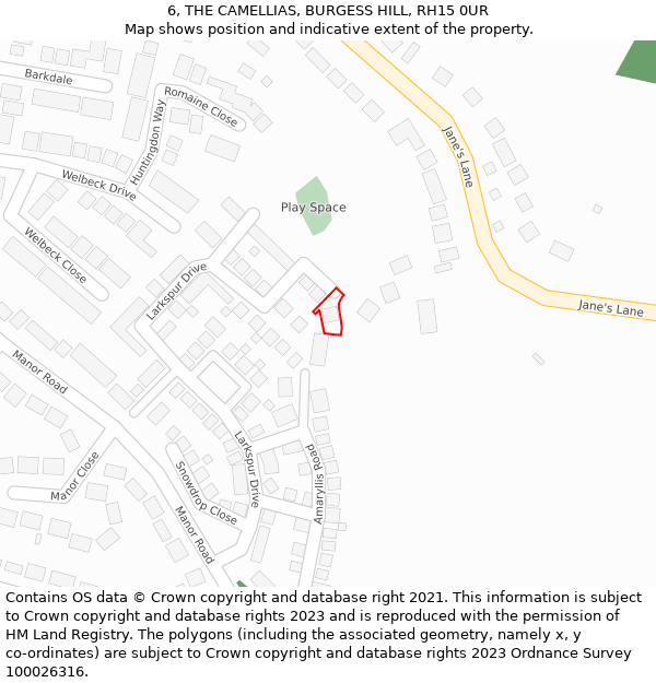 6, THE CAMELLIAS, BURGESS HILL, RH15 0UR: Location map and indicative extent of plot