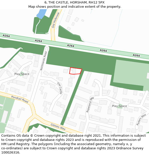 6, THE CASTLE, HORSHAM, RH12 5PX: Location map and indicative extent of plot