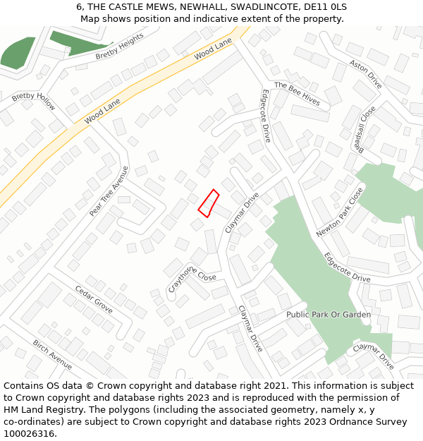 6, THE CASTLE MEWS, NEWHALL, SWADLINCOTE, DE11 0LS: Location map and indicative extent of plot