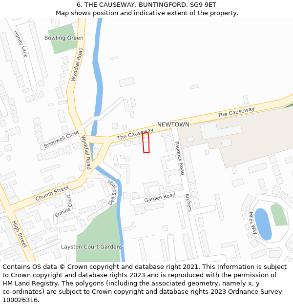 6, THE CAUSEWAY, BUNTINGFORD, SG9 9ET: Location map and indicative extent of plot