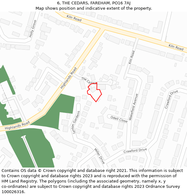 6, THE CEDARS, FAREHAM, PO16 7AJ: Location map and indicative extent of plot