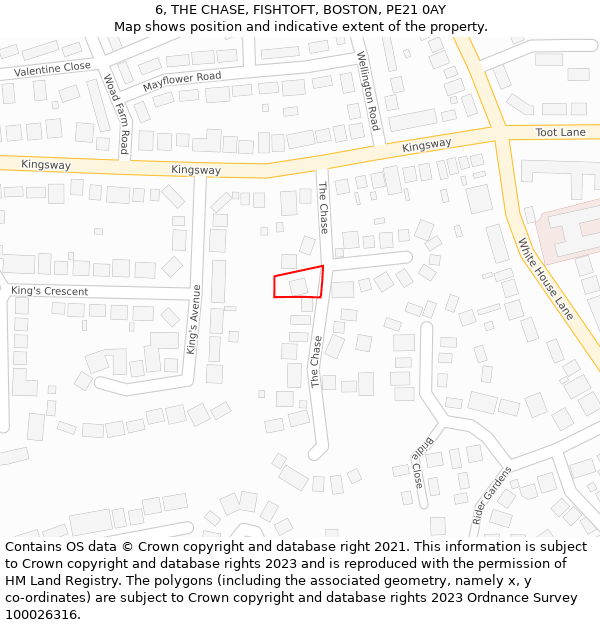 6, THE CHASE, FISHTOFT, BOSTON, PE21 0AY: Location map and indicative extent of plot