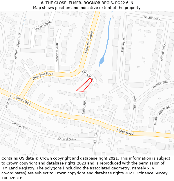 6, THE CLOSE, ELMER, BOGNOR REGIS, PO22 6LN: Location map and indicative extent of plot