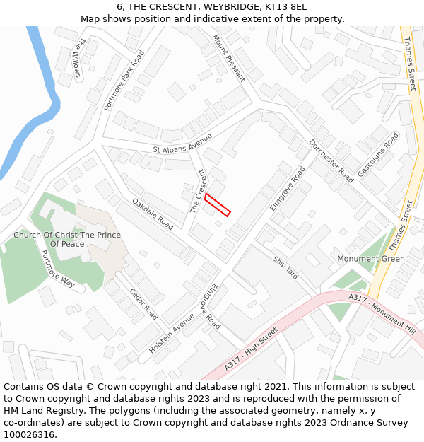6, THE CRESCENT, WEYBRIDGE, KT13 8EL: Location map and indicative extent of plot