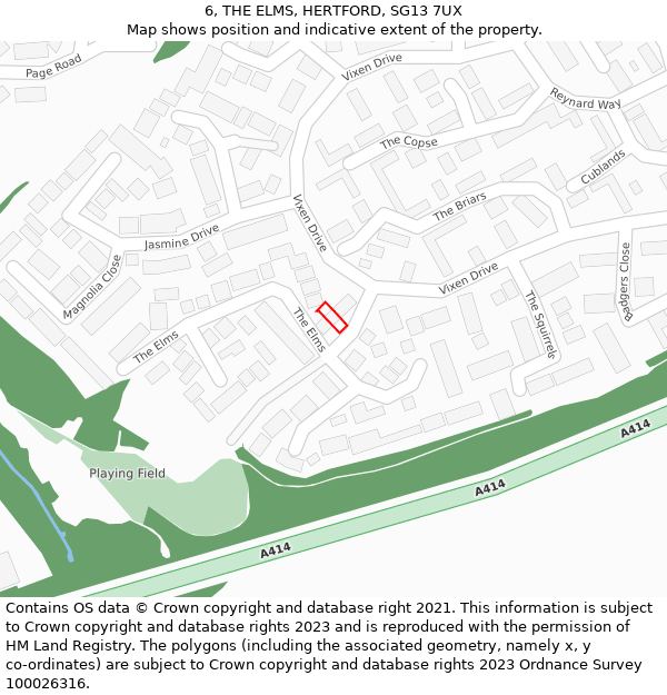 6, THE ELMS, HERTFORD, SG13 7UX: Location map and indicative extent of plot