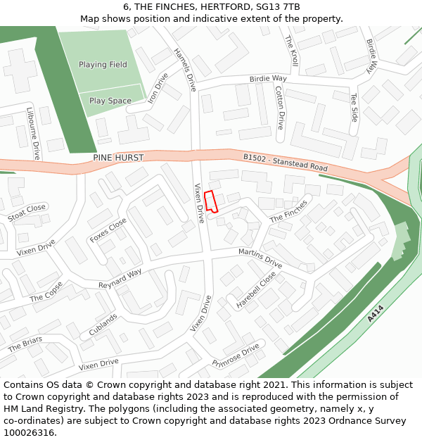 6, THE FINCHES, HERTFORD, SG13 7TB: Location map and indicative extent of plot