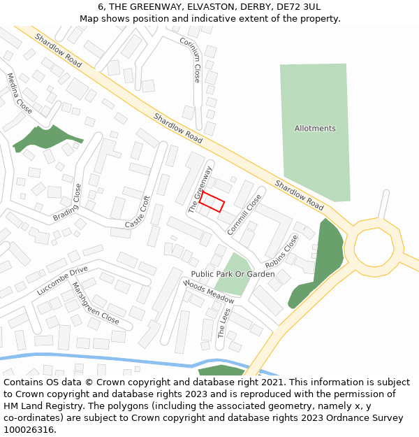 6, THE GREENWAY, ELVASTON, DERBY, DE72 3UL: Location map and indicative extent of plot