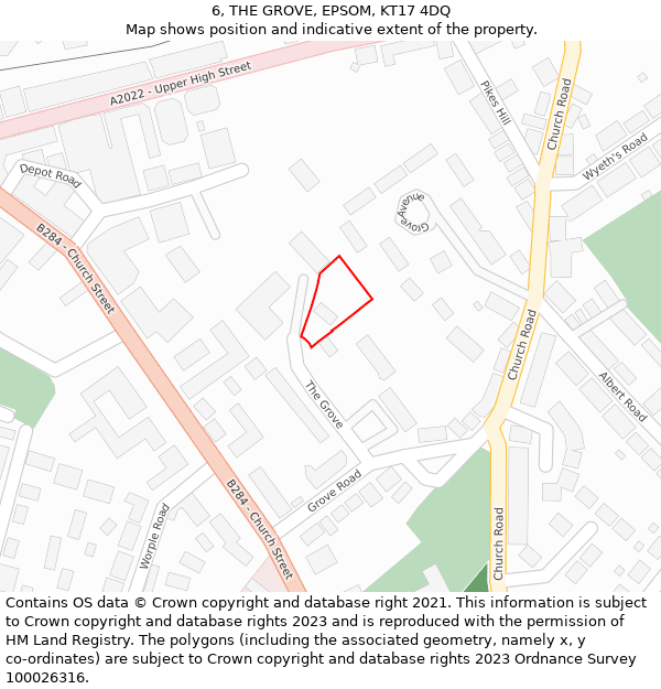 6, THE GROVE, EPSOM, KT17 4DQ: Location map and indicative extent of plot