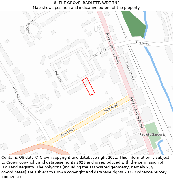 6, THE GROVE, RADLETT, WD7 7NF: Location map and indicative extent of plot