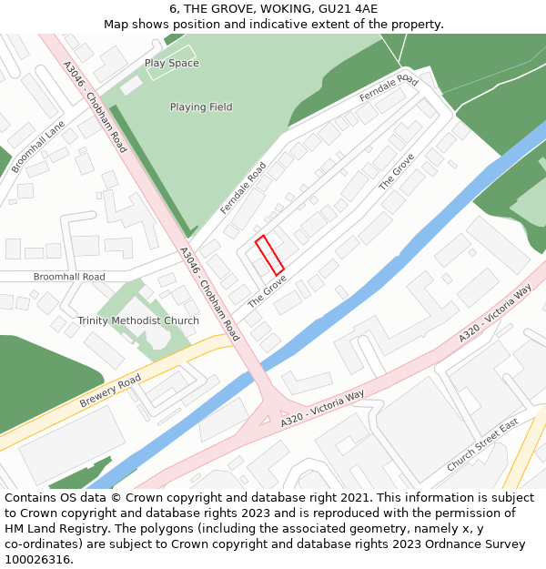 6, THE GROVE, WOKING, GU21 4AE: Location map and indicative extent of plot