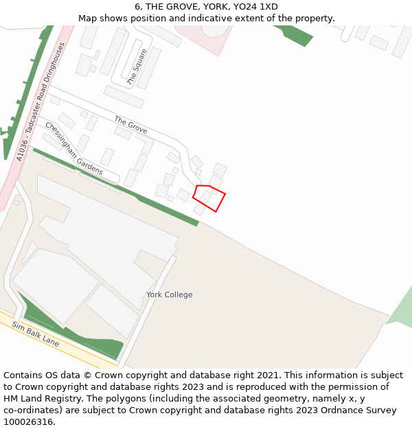 6, THE GROVE, YORK, YO24 1XD: Location map and indicative extent of plot
