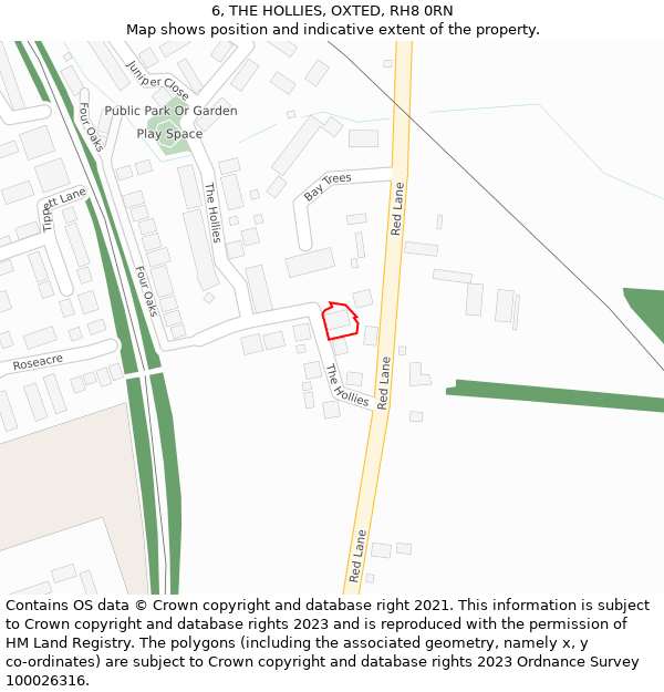 6, THE HOLLIES, OXTED, RH8 0RN: Location map and indicative extent of plot