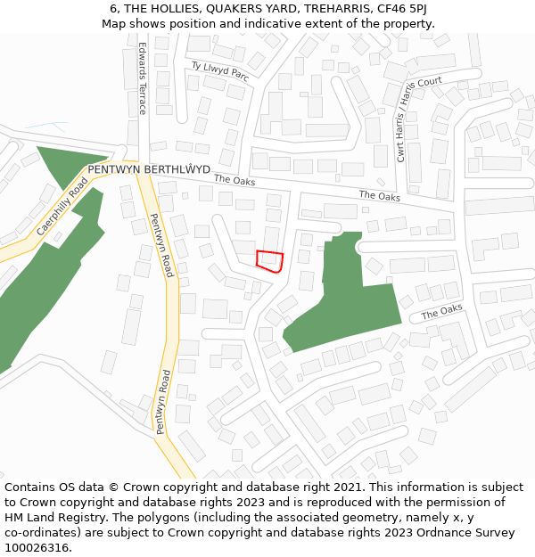 6, THE HOLLIES, QUAKERS YARD, TREHARRIS, CF46 5PJ: Location map and indicative extent of plot