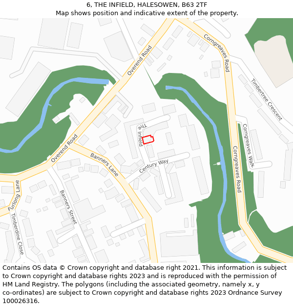 6, THE INFIELD, HALESOWEN, B63 2TF: Location map and indicative extent of plot