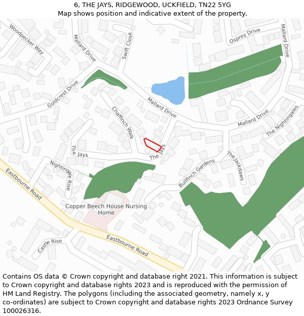 6, THE JAYS, RIDGEWOOD, UCKFIELD, TN22 5YG: Location map and indicative extent of plot